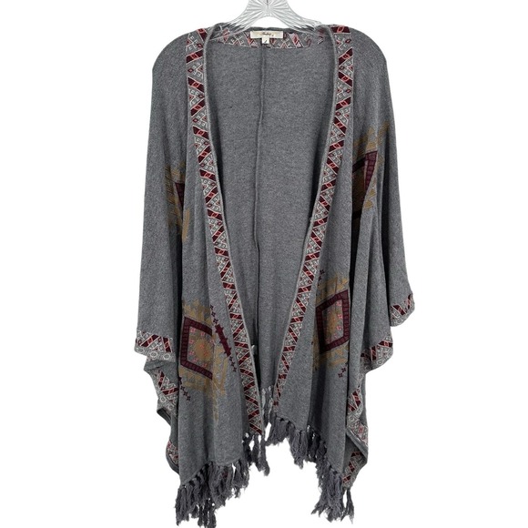Andree By Unit Gray  Open Cardigan Tassels Western Embroidered Kimono Women Sz L - Picture 1 of 9